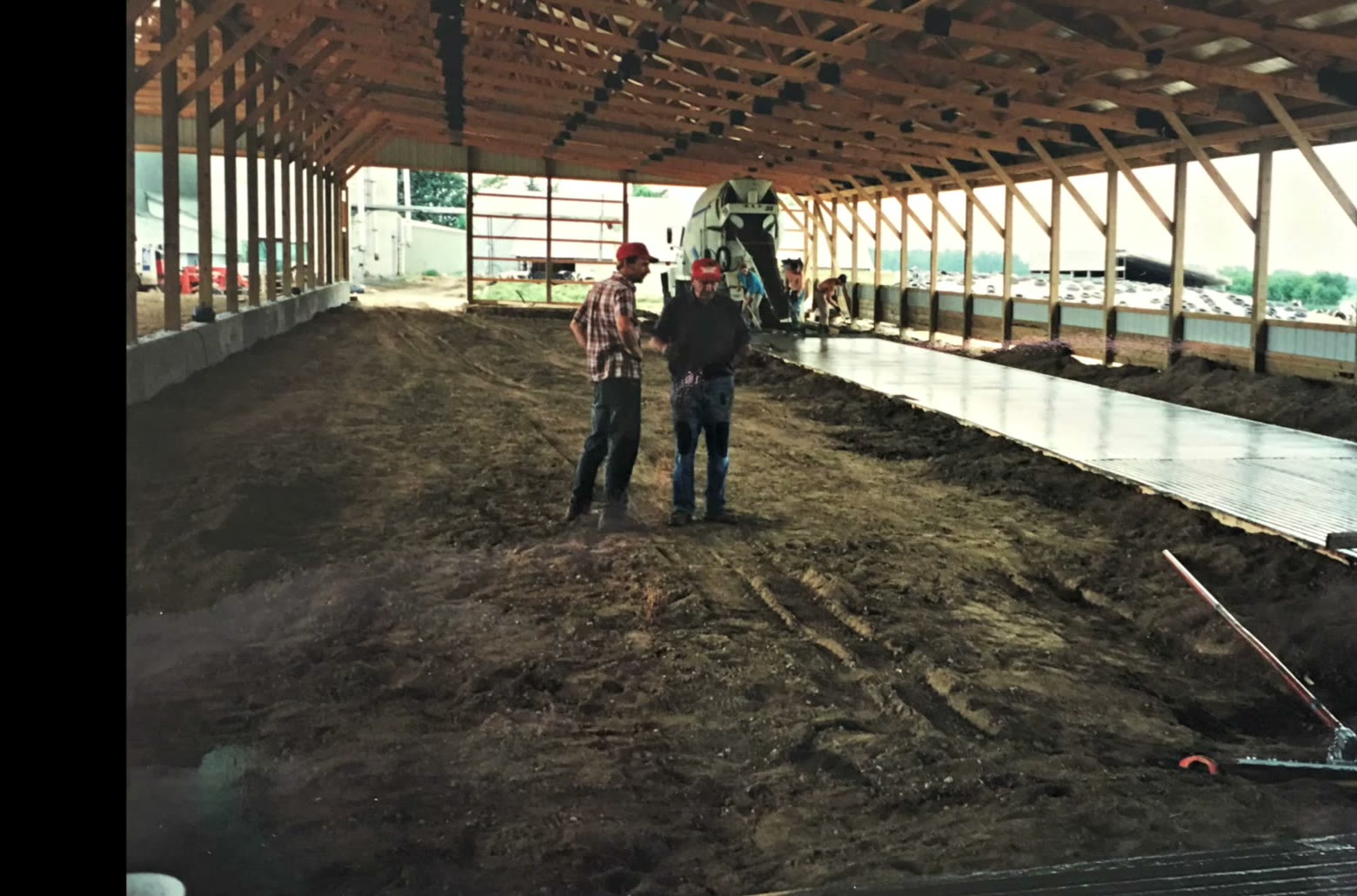 Inside the free-stall barn during construction